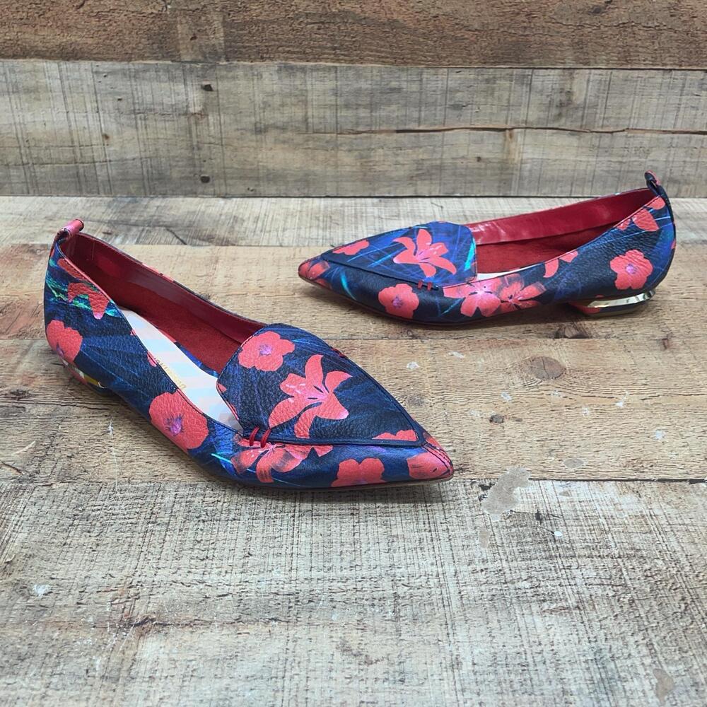 Nicholas Kirkwood Flats Womens Size 5.5 35.5 Floral Leather Pointed Toe